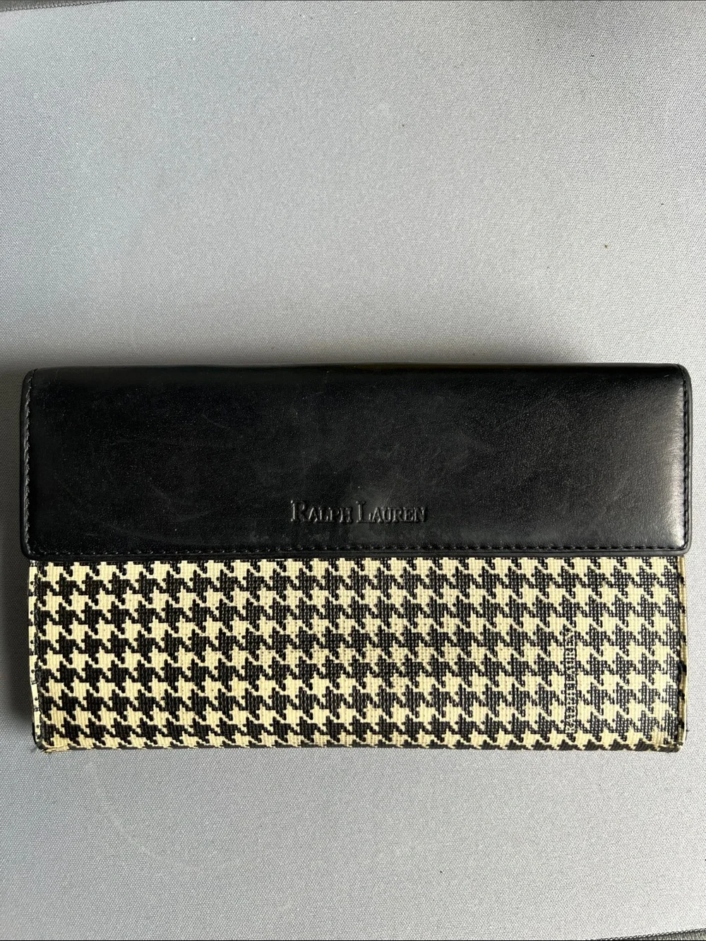 Vintage Ralph Lauren Classic Houndstooth & Leather Continental Wallet / Clutch